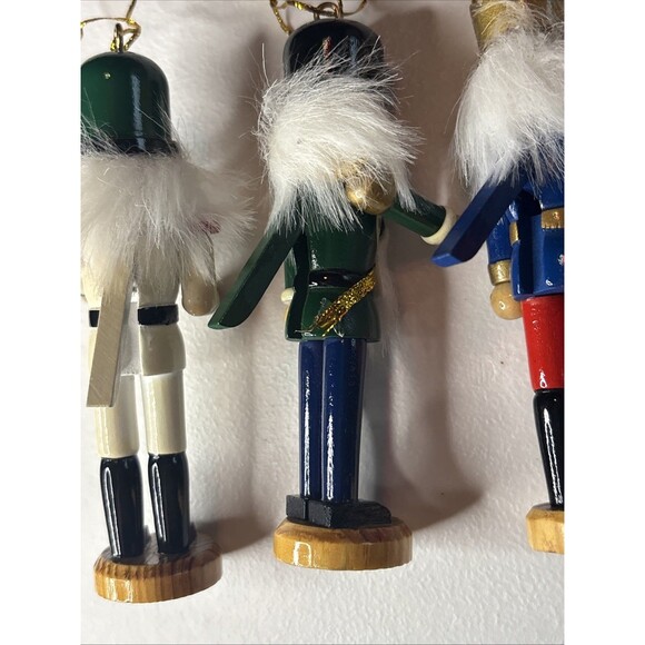 Set Of 4 Vintage Wooden Nutcracker Toy Soldier Christmas Ornaments With Beards - Picture 9 of 11